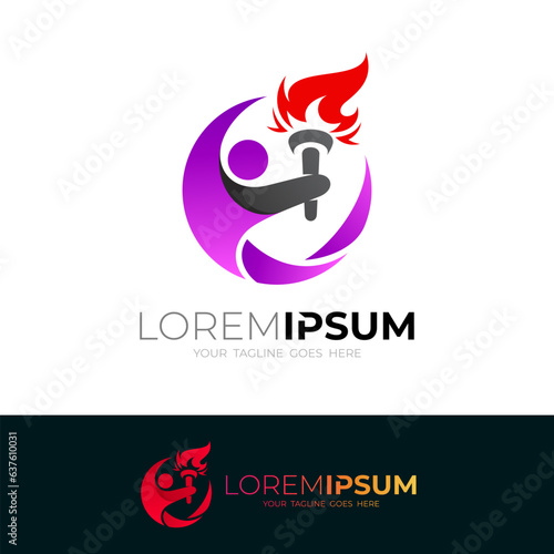 logo of person carrying torch flame, sport logos