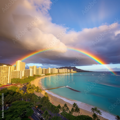 lifestyle photo rainbow over honolulu on oahu