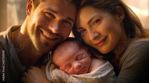Parents with newborn happy and smiling. Generative AI