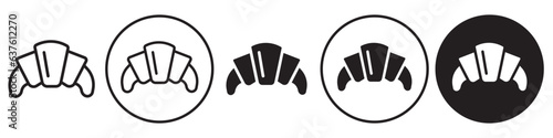 Croissants Icon. Sweet bakery item for morning snack. Symbol of baked chocolate bun made of wheat. Vector set of food in cafe. Flat outline of breakfast french bread with hot tea