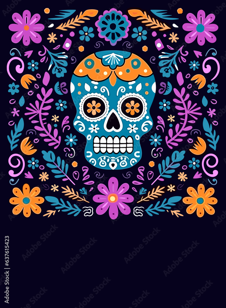 Little skull illustration of day of the dead made of papel china picado, mexican tradition Little skull illustration of day of the dead made of papel china picado, mexican tradition
