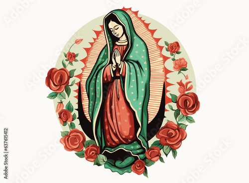 Foto Virgen de Guadalupe,ilustración sobre un fondo beige, 12 de diciembre en la basi