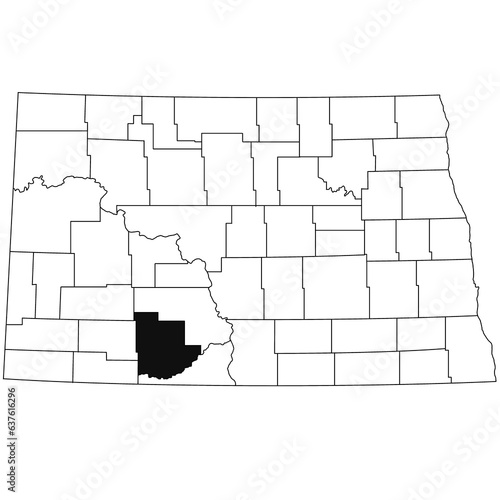 Map of grant County in North Dakota state on white background. single County map highlighted by black colour on North Dakota map .