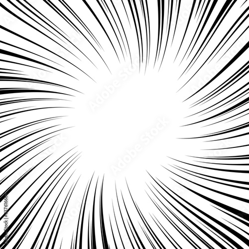 中心にフォーカスするうねりのある黒色の集中線　漫画の効果線の背景素材　正方形