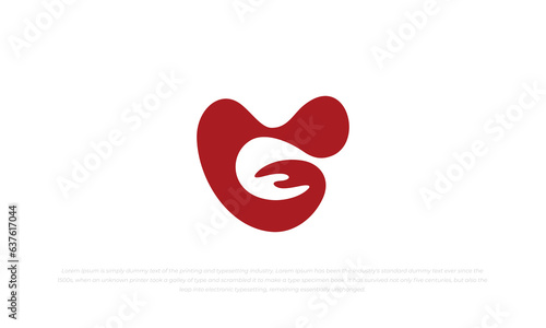 logo pictogram style combination abstract love heart shape, letter G, and hand