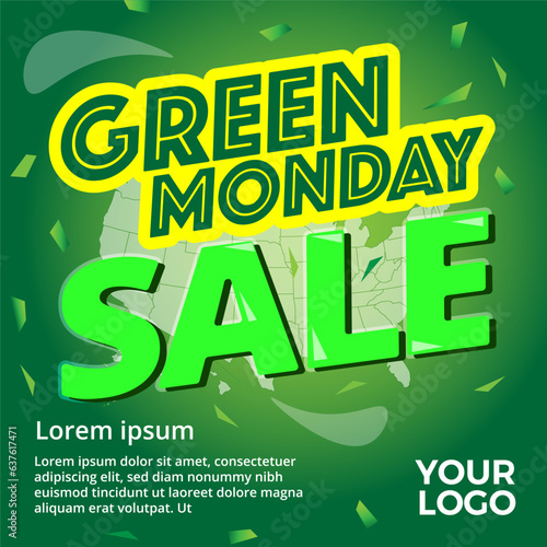 Green Monday Sale banner, social media tile, post design, vector editable