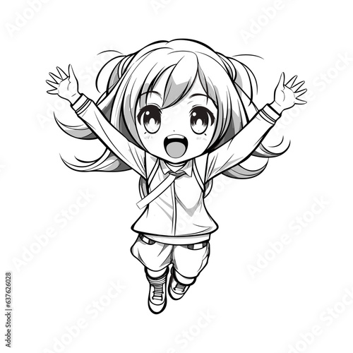 Kawai anime super cuty excited girl anime style full