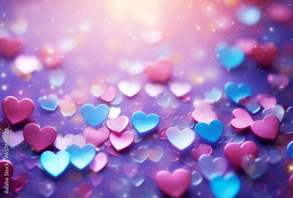vibrant, multicolored heart shapes set against a sparkling backdrop