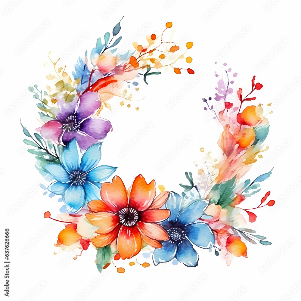 watercolor colorful flowers, light background