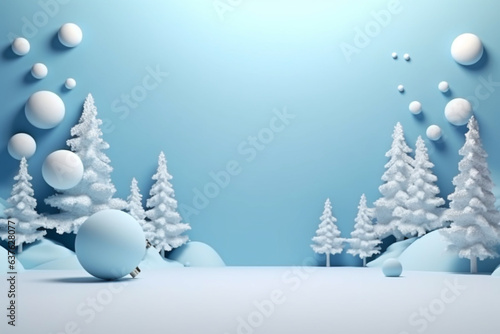 Christmas background during winter and snow. Photorealistic, no contrast, clean sharp focus. © Cimutimut