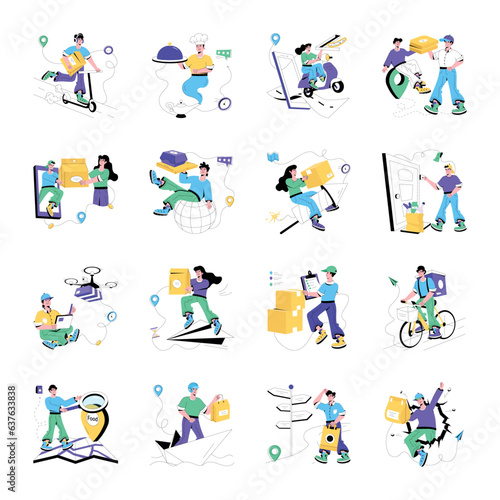 Bundle of Delivery Persons Flat Illustrations

