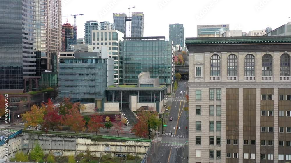 2023 - Excellent aerial view of cars driving through Seattle, Washington. 2023 - Excellent aerial view of cars driving through Seattle, Washington.