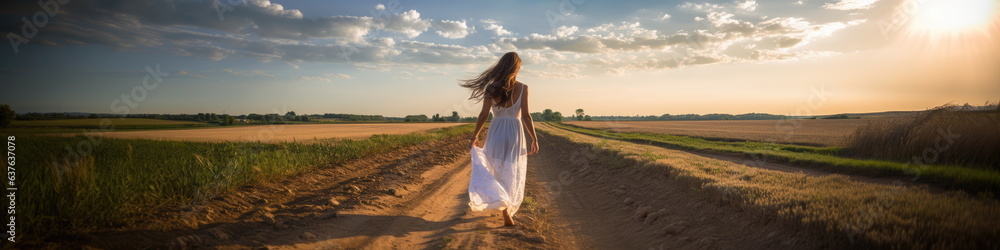 Going home. going back. extra wide format. Hand  generative AI.