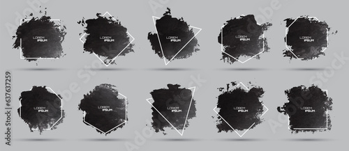 3D black paint brush strokes isolated on background. Elegant dark watercolour set. Textured effect bundle. Graphic design elements grungy painted style concept for ads, offer, big, mega, or flash sale
