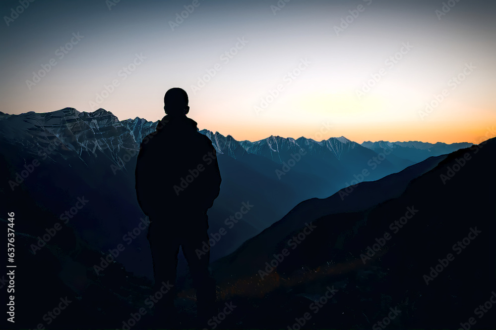 silhouette of a person in the mountains silhouette of a person in the mountains