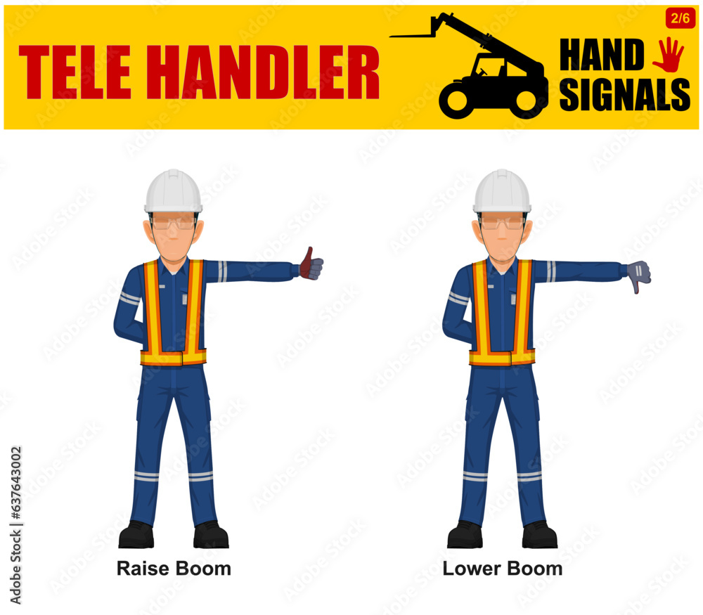 Fototapeta premium Set of worker present Tele Handler signal on white background
