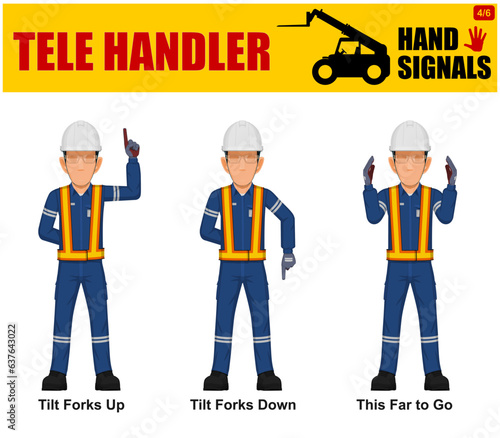 Set of worker present Tele Handler signal on white background