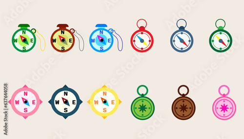 Collection compass tool,Navigation device.Compass object for navigation and orientation.Set of Compass.