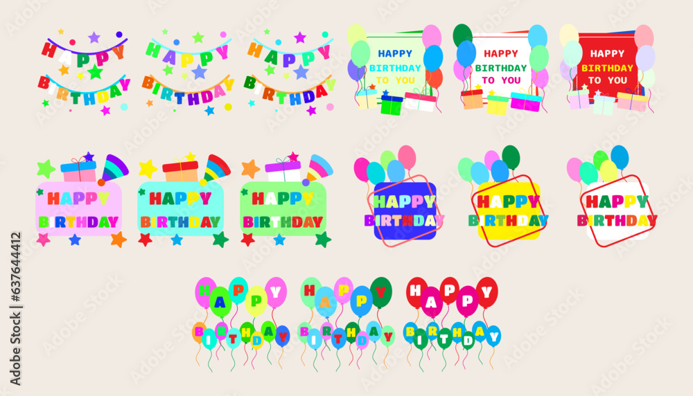 Collection Happy birthday words and colorful balloons.set of Happy birthday elements.