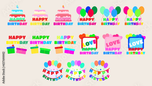Collection Happy birthday words and colorful balloons.set of Happy birthday elements.
