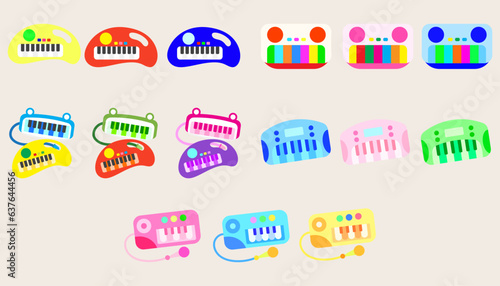 Collection icon electrical toy piano keyboard. Kids musical electronic. Funny children's toy.set of game console.