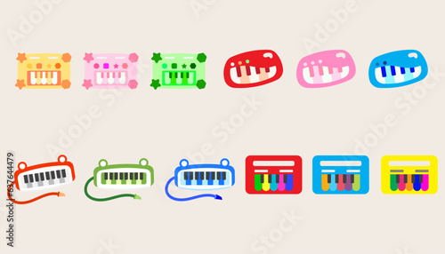 Collection icon electrical toy piano keyboard. Kids musical electronic. Funny children's toy.set of game console.