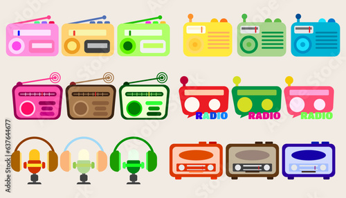 Collection icon vintage radio receiver. set of radio classic.