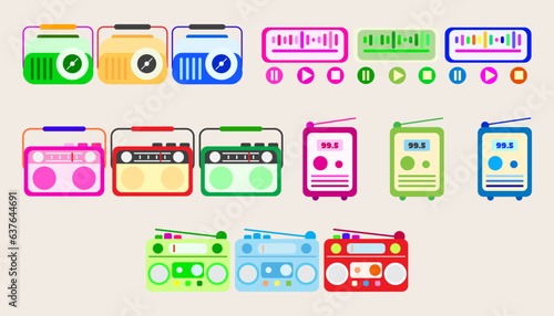 Collection icon vintage radio receiver. set of radio classic.