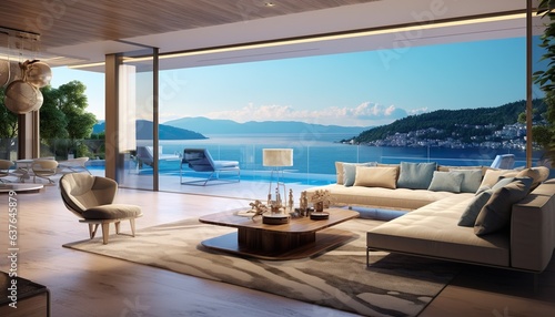 Luxurious hotel villa interior with ocean view © arthyeon