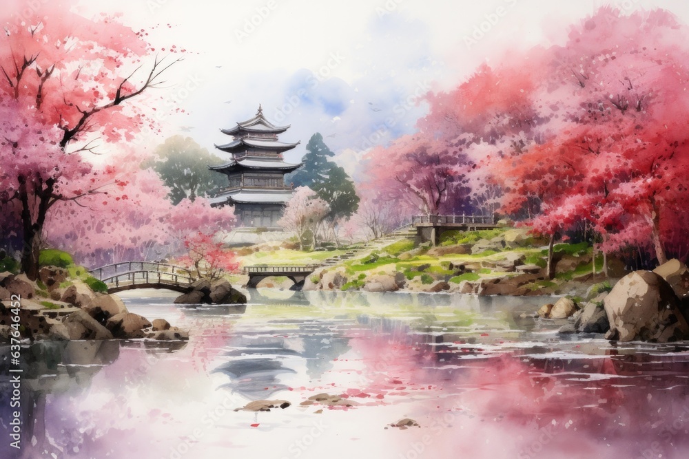 Fototapeta premium Chinese ink landscape painting created digitally Generative AI