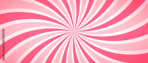 Candy color sunburst background. Abstract pink sunbeams design wallpaper. Colorful spinning lines for template, banner, poster, flyer. Sweet cartoon swirl illustration. Vector backdrop 
