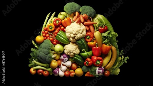 Composition with variety of fresh organic vegetables on black background. Balanced diet