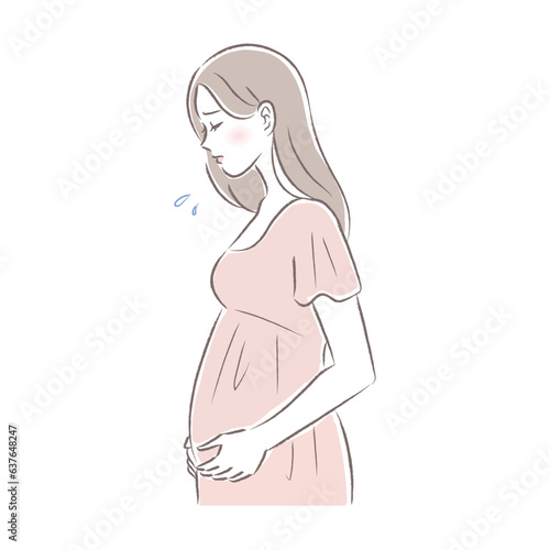 妊娠中期のお腹の張り・トラブルに悩む妊婦さんのイラスト