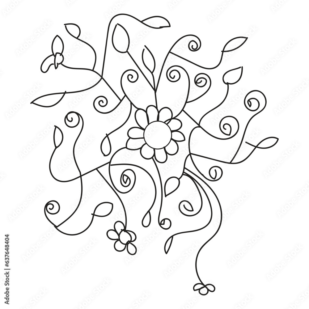 floral coloring page vector design black and white Stock Vector | Adobe