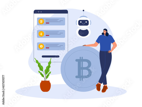 Vector cartoon illustration cryptocurrency. Modern flat design concept of cryptocurrency. Cryptocurrency market abstract concept vector illustration