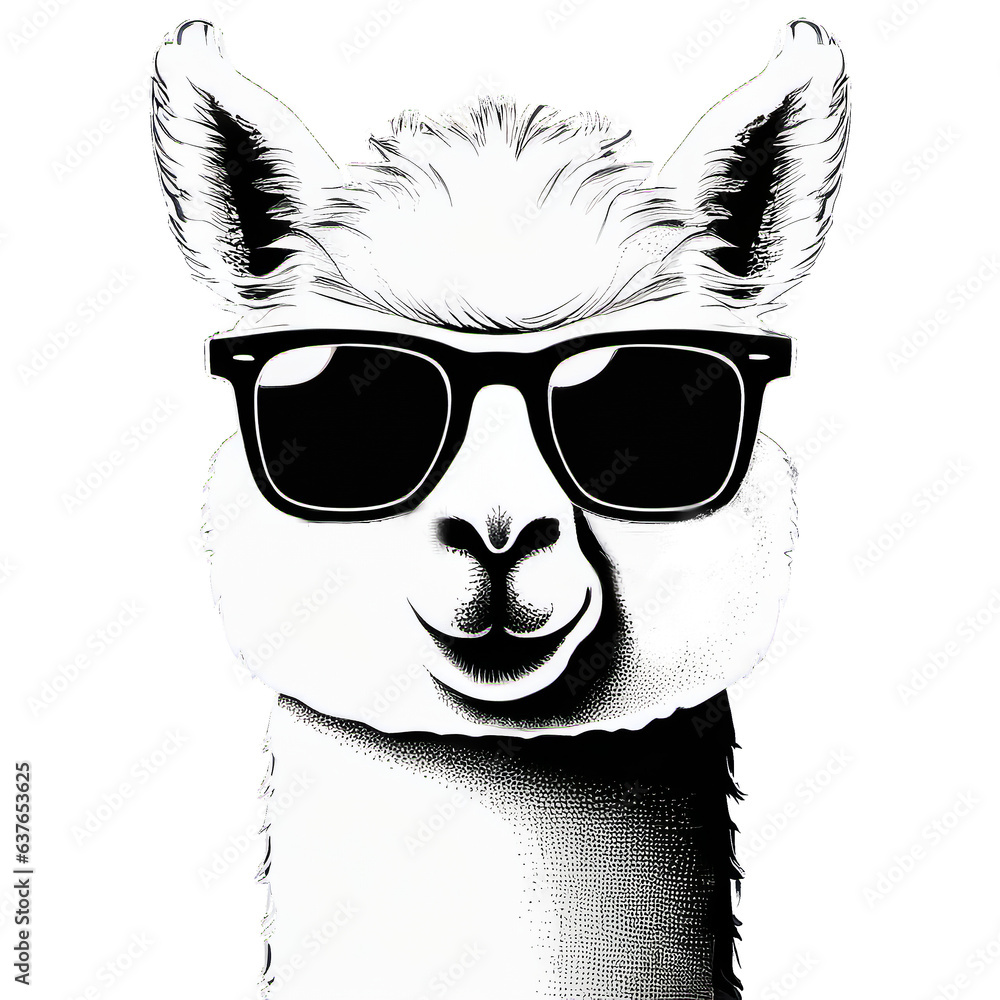 Naklejka premium Alpaca with sunglasses, transparent background