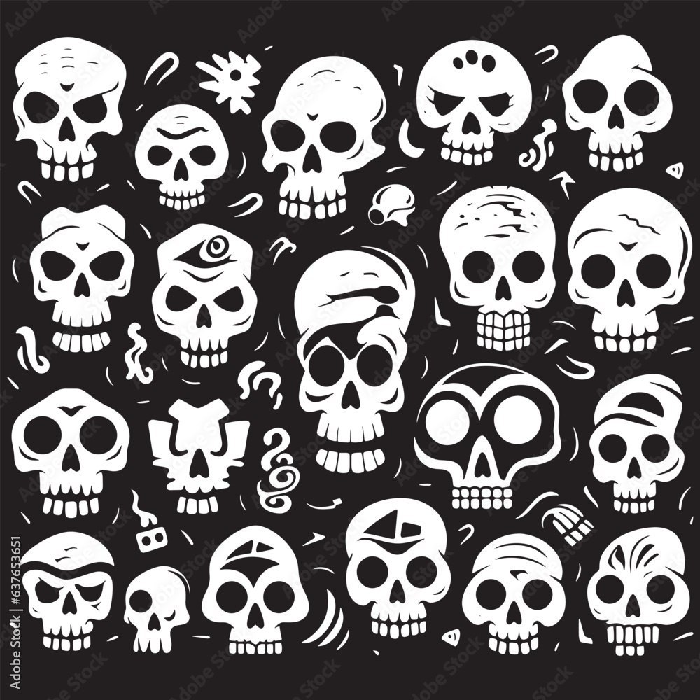 Skull icons set. Cartoon illustration of skull icons for web.