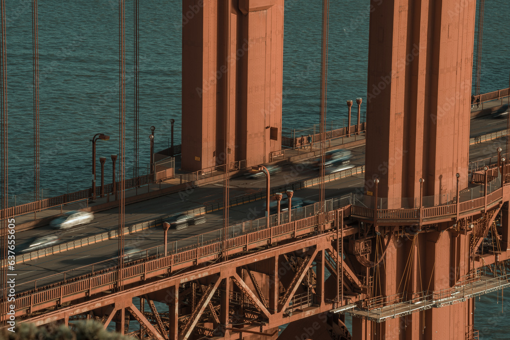 Fast moving vehicles on Golden Gate Bridge 