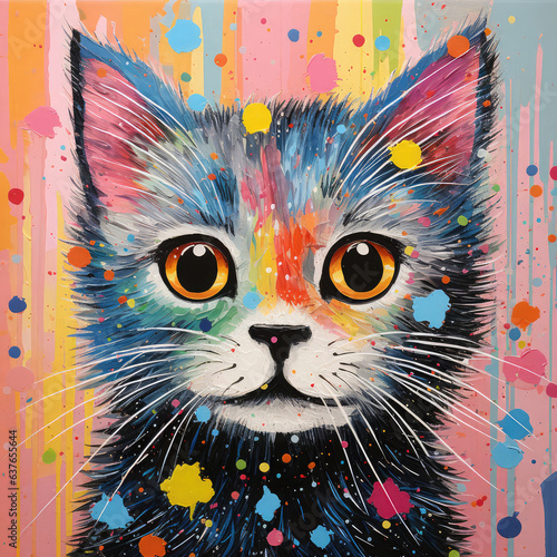 Sweet cute kitten  naive art painting.  created by generative AI technology.
