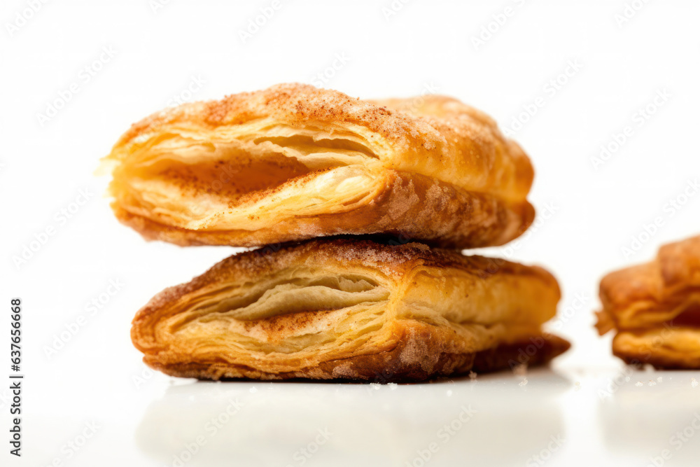 pastries from puff pastry, biscuits with filling on the table. close up side view. 