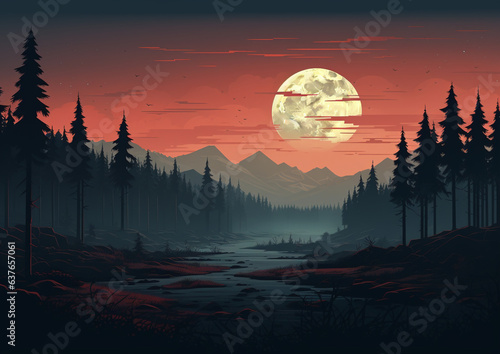 landscape with moon mountains photo