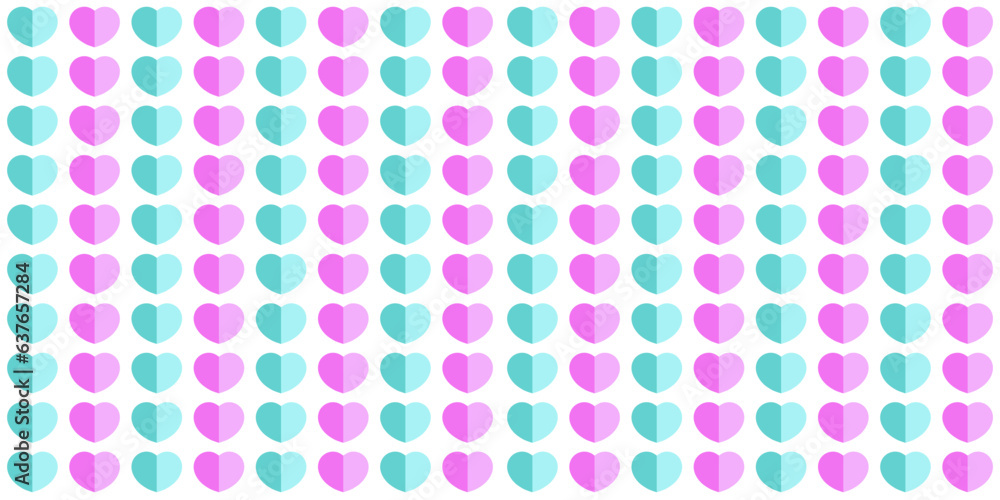 Abstract seamless pattern with motley small heart shaped polka dots. Pink and green on white Abstract seamless pattern with motley small heart shaped polka dots. Pink and green on white