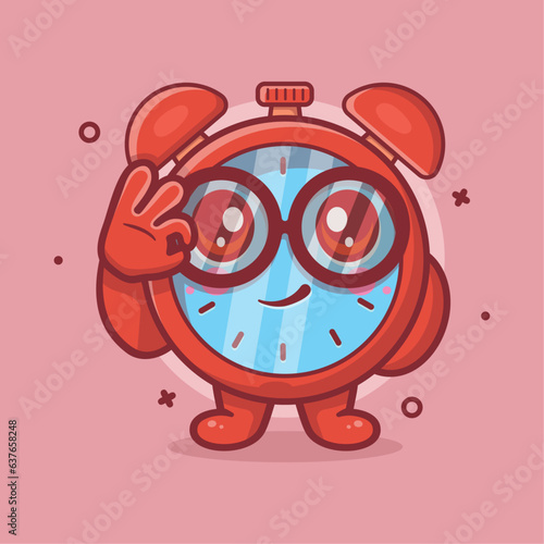 funny alarm clock character mascot with ok sign hand gesture isolated cartoon in flat style design