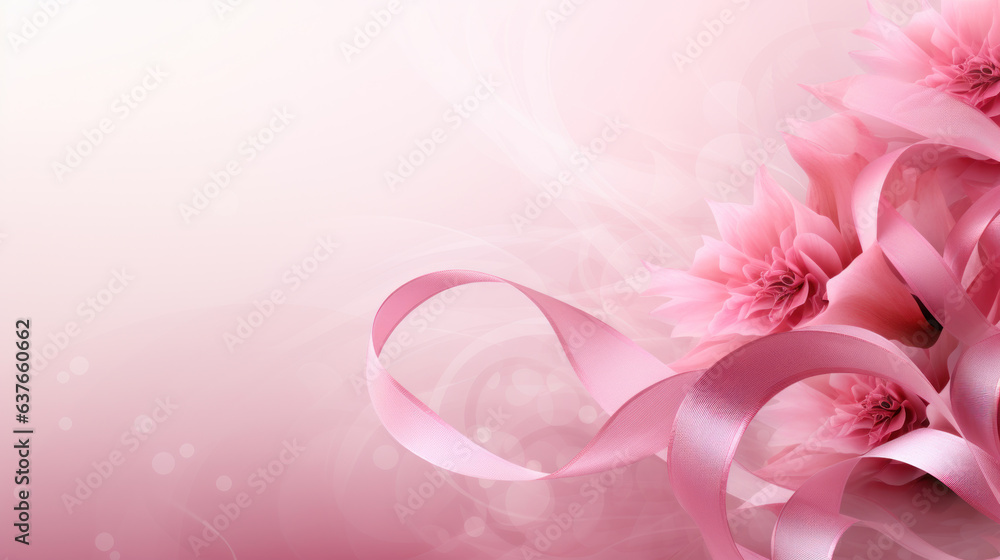 World Breast Cancer awareness month concepts designs. Pink ribbon with flower decoration. Women health care support. Medical Design for ad, social media, web, cover, promotion. Generative AI World Breast Cancer awareness month concepts designs. Pink ribbon with flower decoration. Women health care support. Medical Design for ad, social media, web, cover, promotion. Generative AI