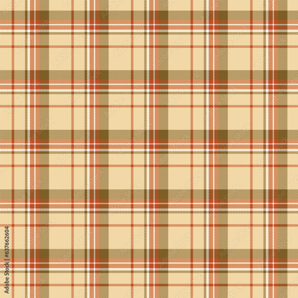 Obraz premium Seamless plaid and checkered patterns in green beige and orange for textile design. Tartan plaid pattern graphic background for a fabric print. Vector illustration.