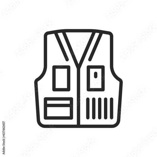 Hunting Vest Icon. Vector Linear Illustration of Specialized Camo Gear with Pockets for Hunting Supplies. 