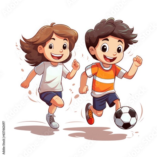 Cartoon children playing soccer, AI generated Image