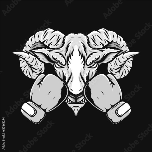 boxing illustration with goat head drawing