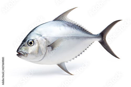 Image of pomfret on white background. Fish. Underwater animals. Illustration, Generative AI.