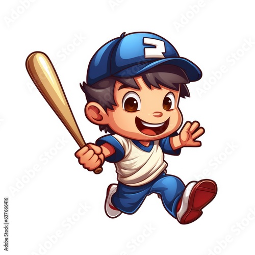 Cartoon little boy baseball bat, AI generated Image